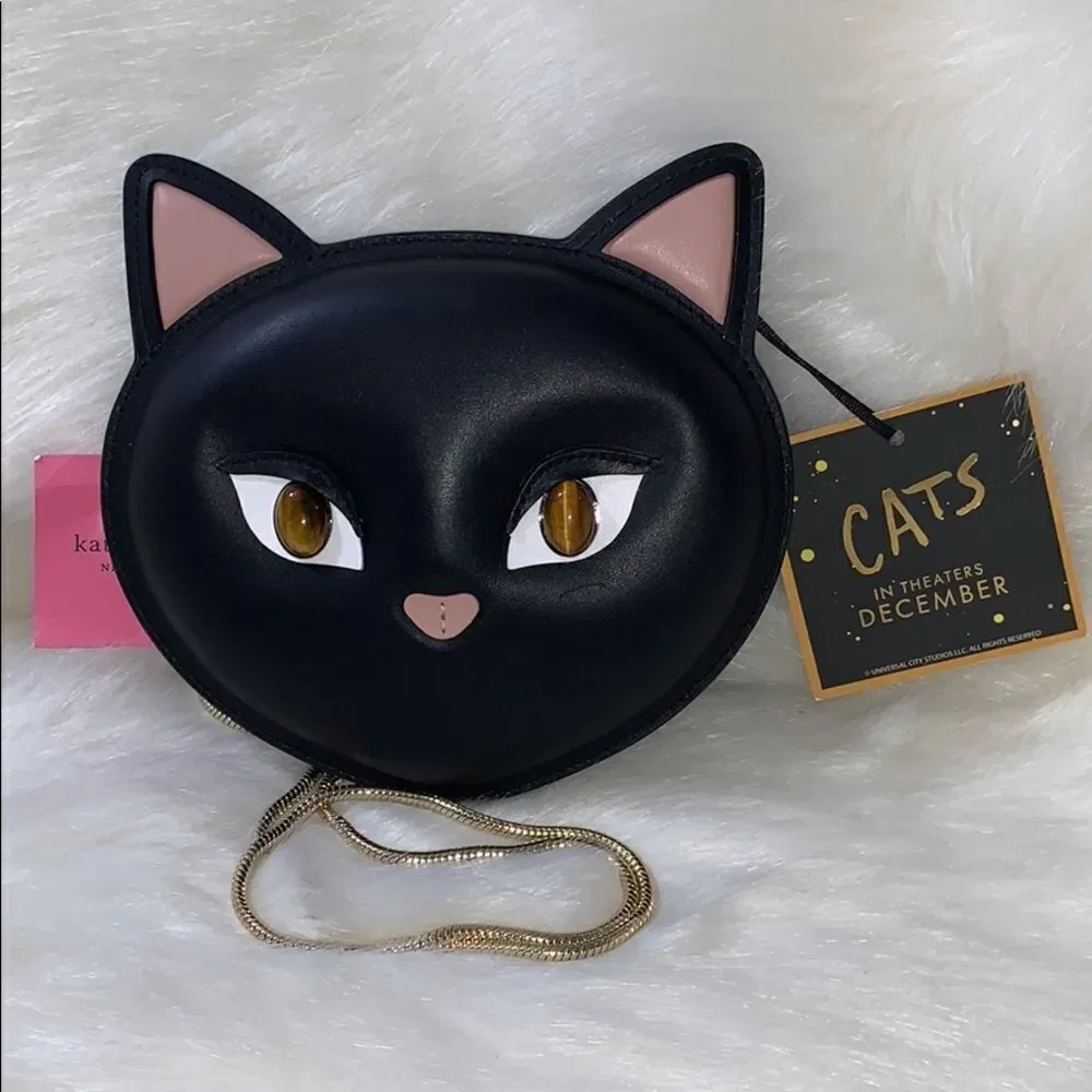 Kate Spade Black Cat Leather Crossbody Bag Novelty Purse Cute Kawaii Coquette
